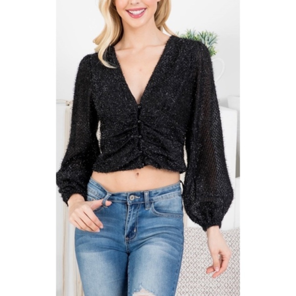 Black Tinsel Crop Top
